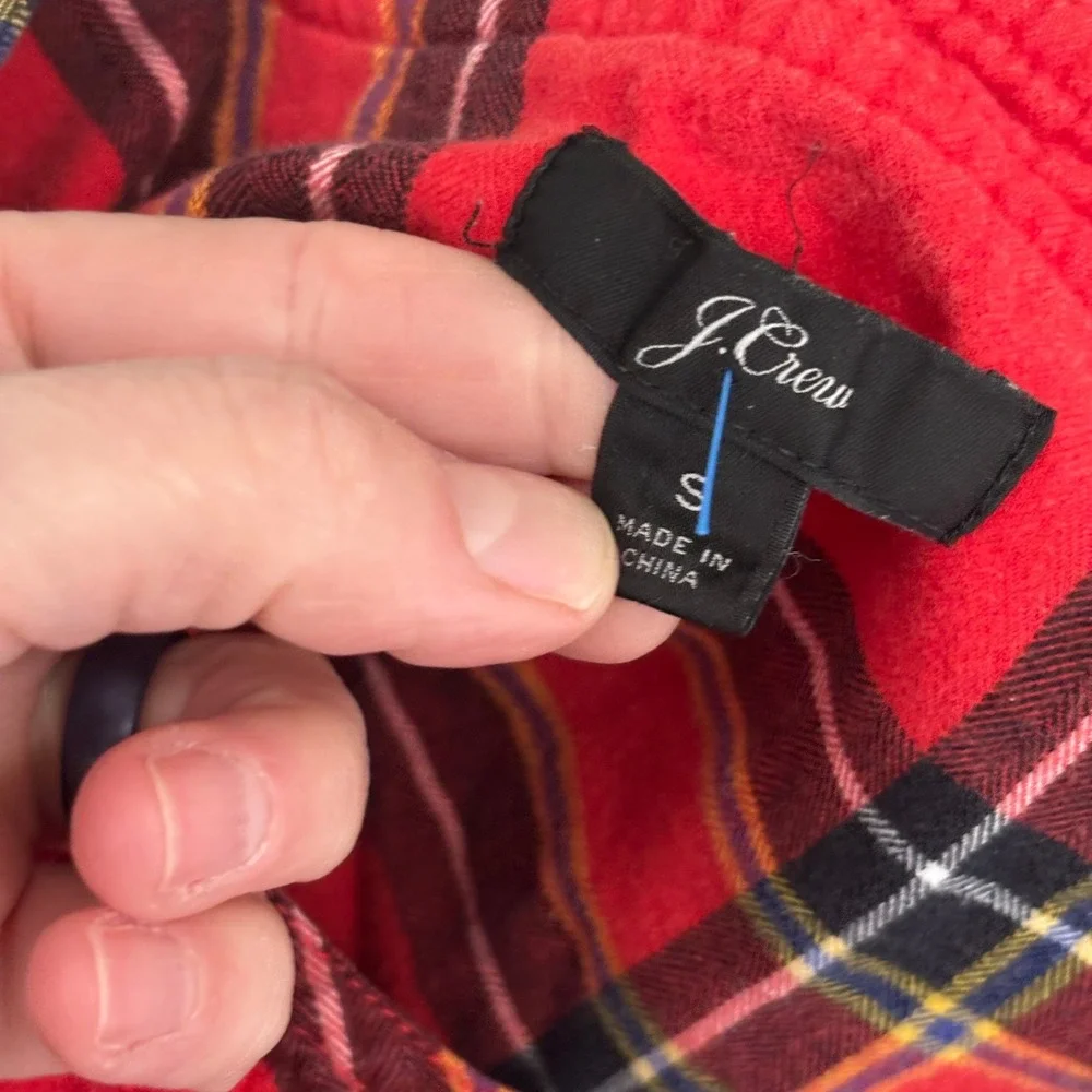 J Crew Tartan Plaid Flannel Ruffle Blouse Small Red Popover Festive Twee Country